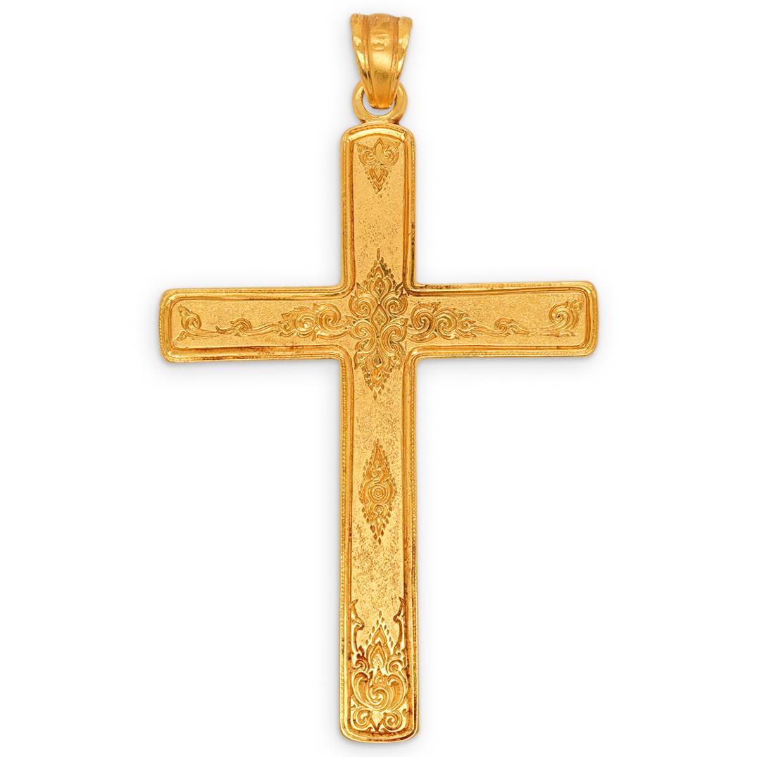 22K Gold Etched Crucifix Pendant (1 of 1)