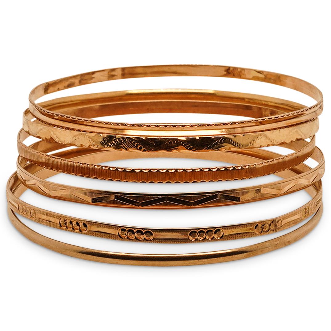 (6 Pc) Group of Yellow Gold Bangle Bracelets (1 of 3)