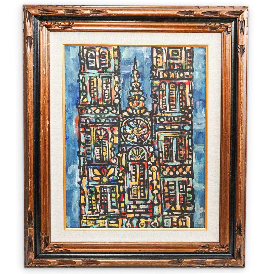 Rene Portocarrero (1912-1985) "Cathedral" Oil Painting (1 of 9)