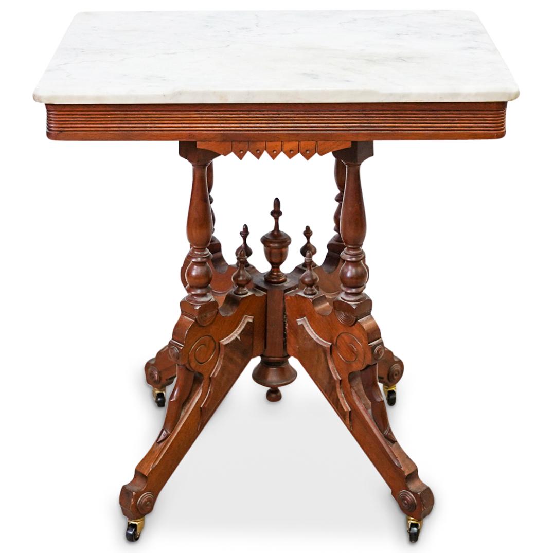 Victorian Wood & Marble Table (1 of 7)
