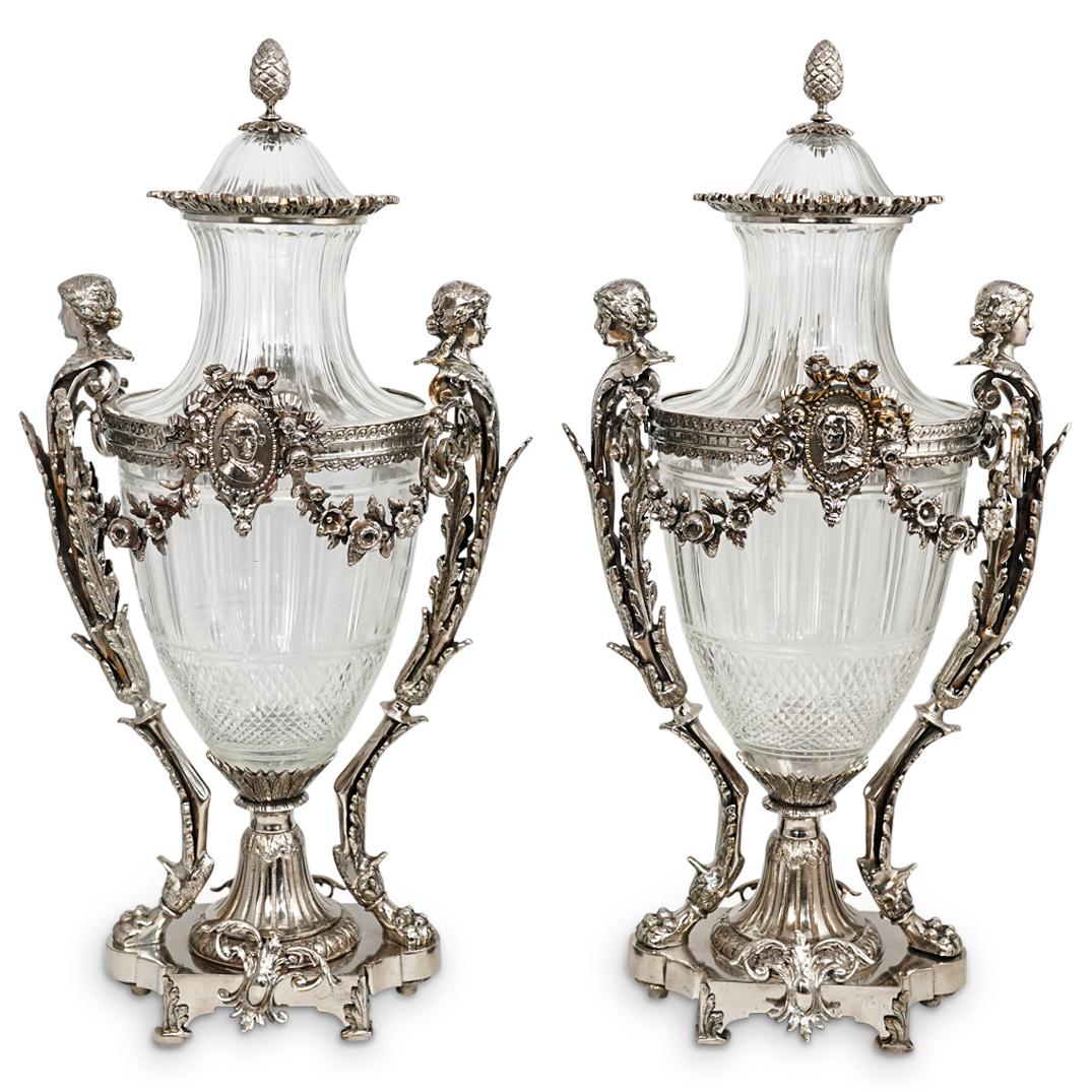 (2 Pc) Antique Baccarat Style Silver Plated Urns (1 of 8)
