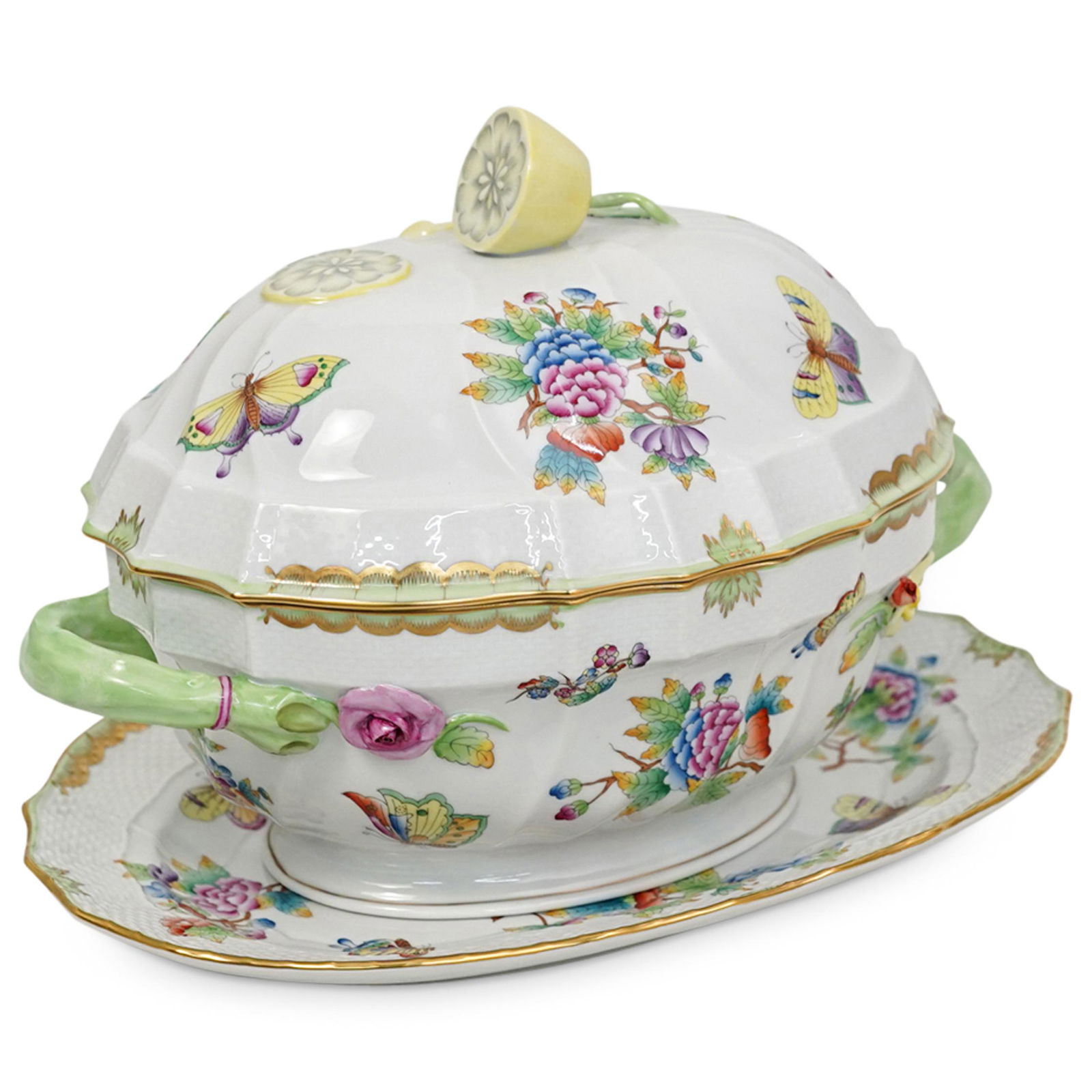 (2 Pc) Herend Queen Victoria Oval Tureen & Serving (1 of 10)