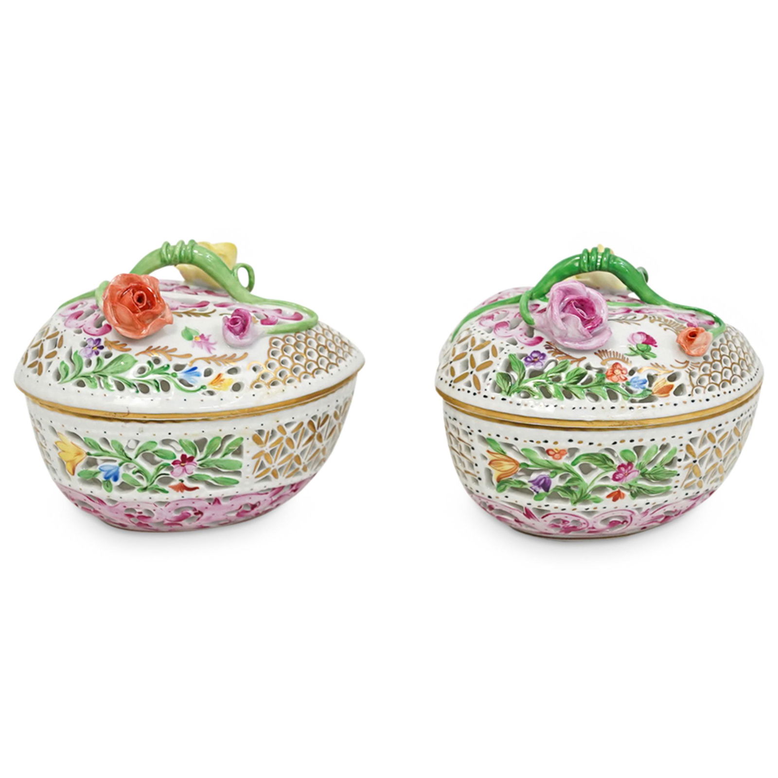 (2 Pc) Herend Porcelain Heart Shaped Lidded Boxes (1 of 7)
