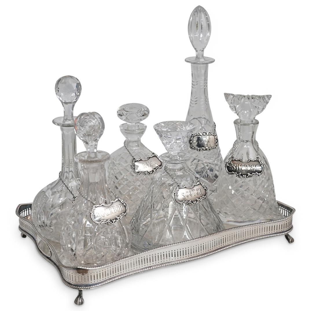 (6 Pc) Crystal Cut Decanters with Sterling Labels (1 of 11)