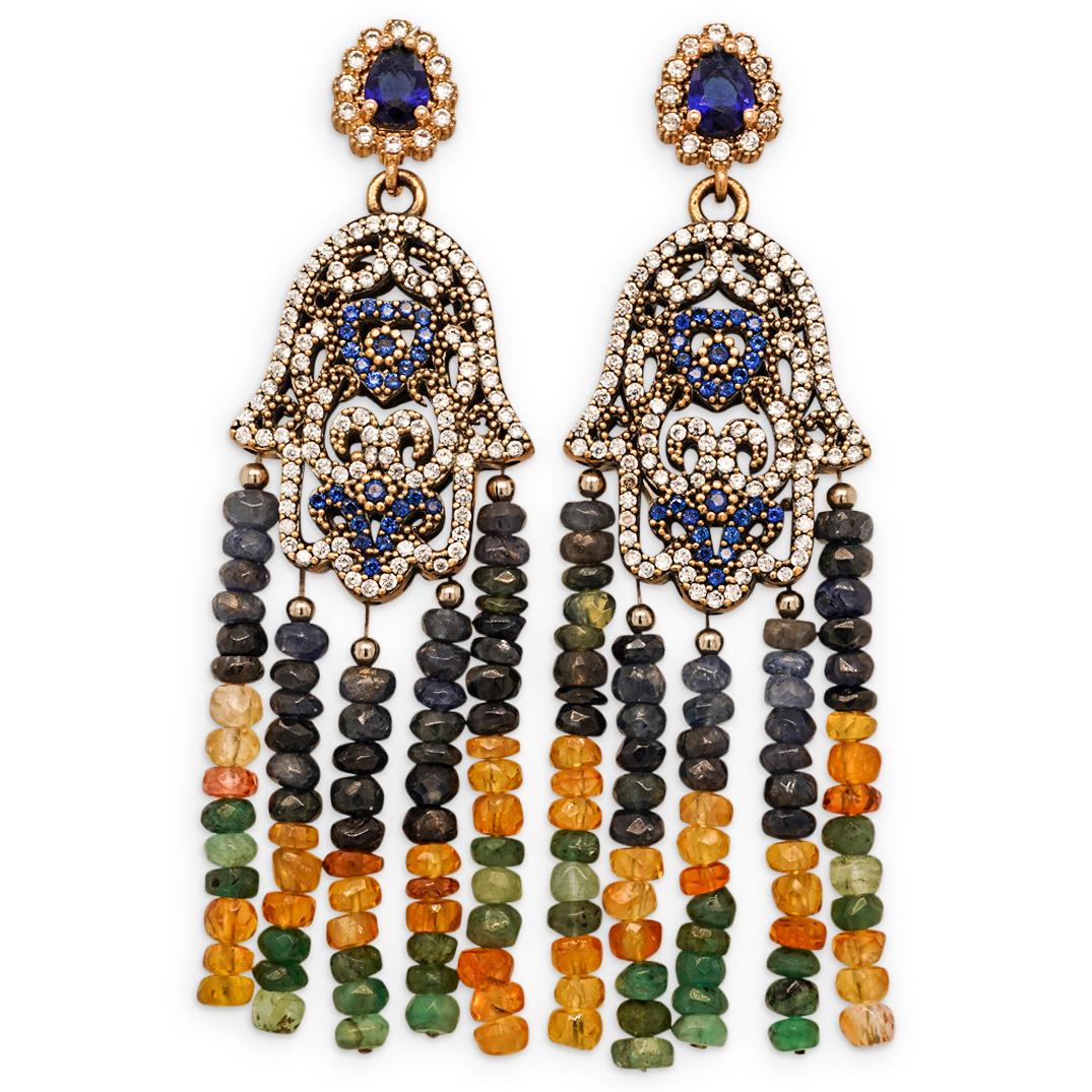 Pair of Hamsa Sterling Silver and Gemstone Earrings (1 of 2)