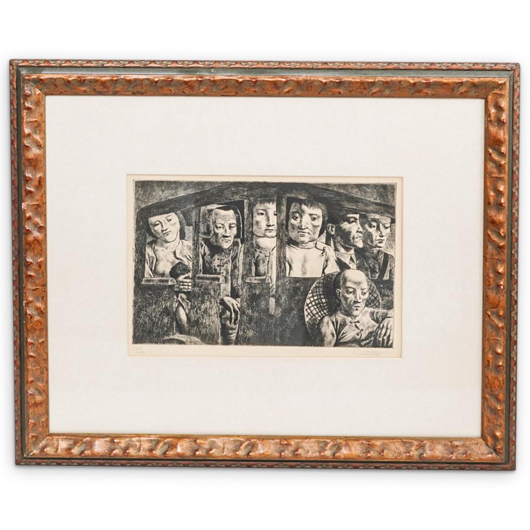 Federico Castellon (1914-1971) Signed & Numbered: DESCRIPTION: Federico Castellon (1914-1971) Engraving on paper featuring the image of several figures in dark tones. Signed in plate at left of image, Pencil signed "Castellon" lower right and numbere