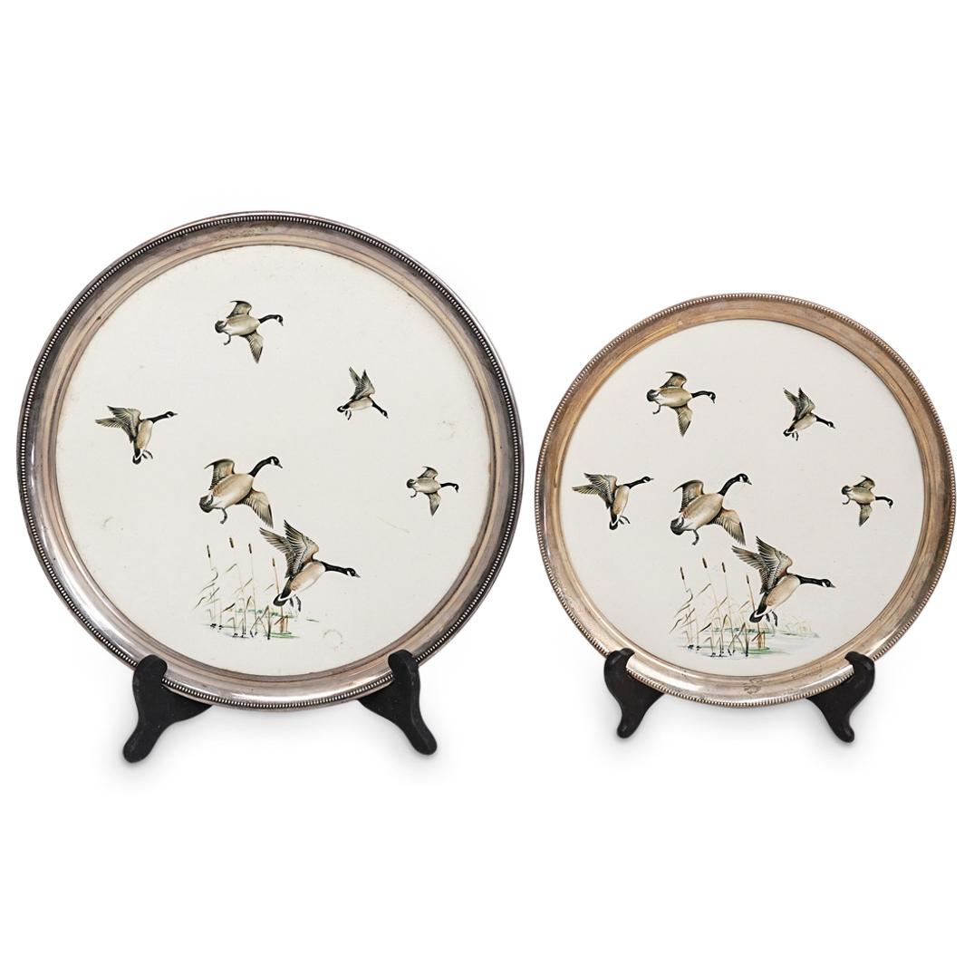 Pair of Sterling Silver & Porcelain Birds Trays (1 of 4)