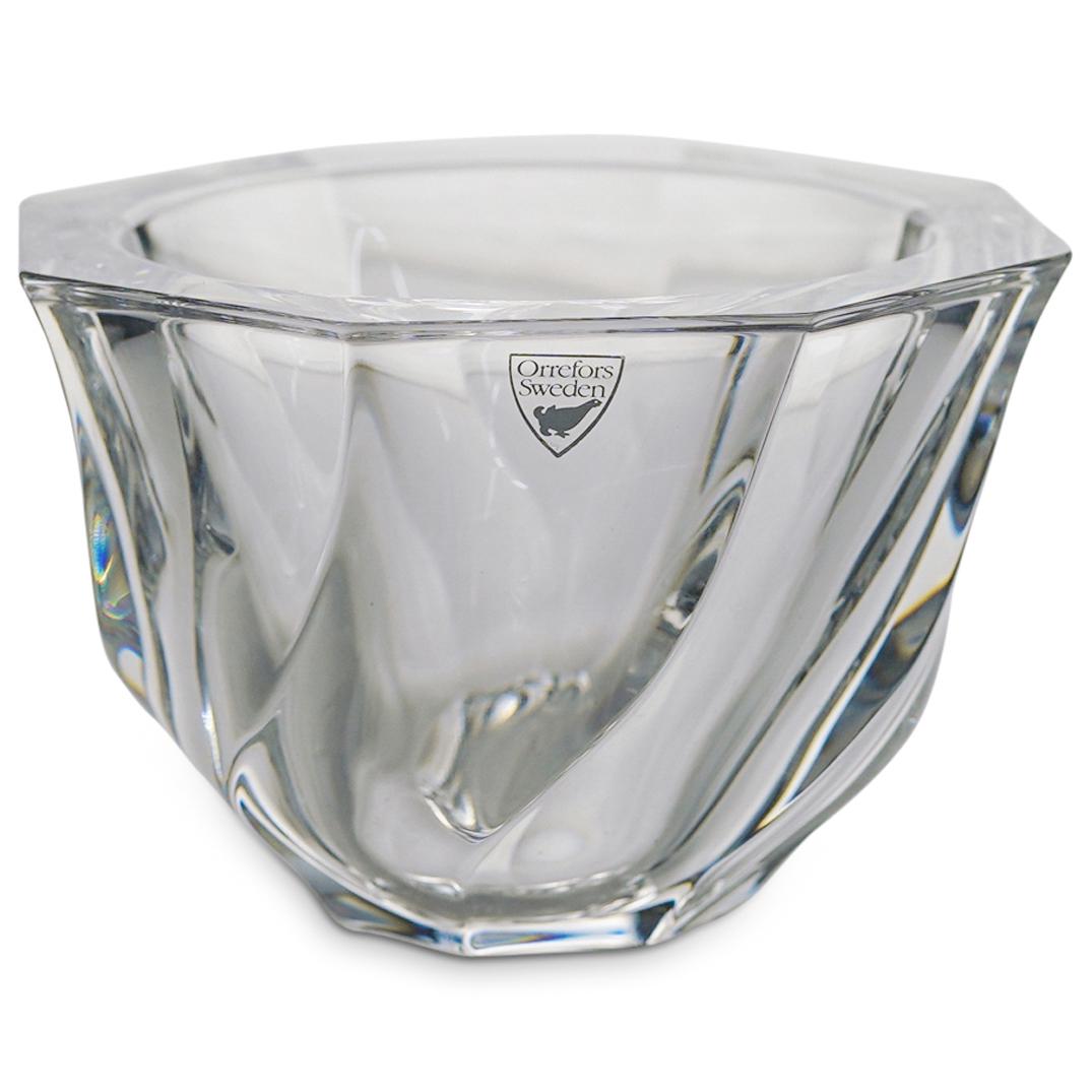 Orrefors Residence Heavy Crystal Bowl: DESCRIPTION: A Orrefors Residence heavy crystal bowl designed with a modern expression depicting an octagonal swirl twisted exterior and finished with a rounded circular interior. Marked "Orrefors Swe