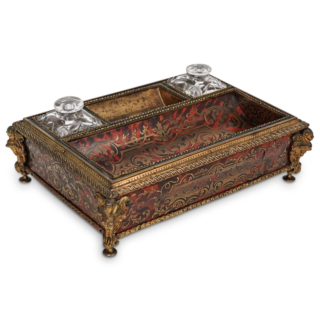 Antique French Ebonised Wood Inlaid Inkstand (1 of 8)