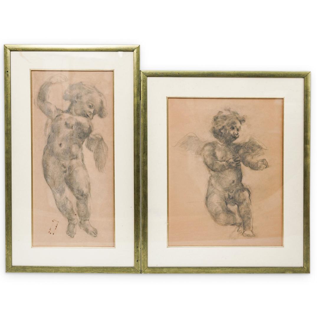 (2 Pc) Putti Cherub Drawing Sketches (1 of 6)