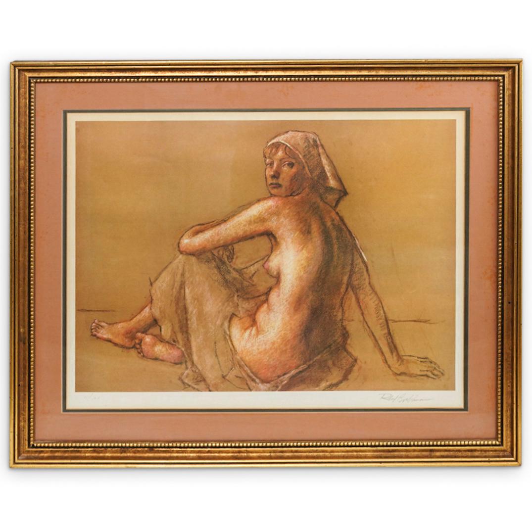 Robert Brackman (American, 1898-1980) Lithograph: DESCRIPTION: Robert Brackman (American, 1898-1980) Lithograph on paper depicting a seated nude women. Pencil signed lower right: "Robert Brackman" and "12/100" lower left. Mounted in a gilt wood frame