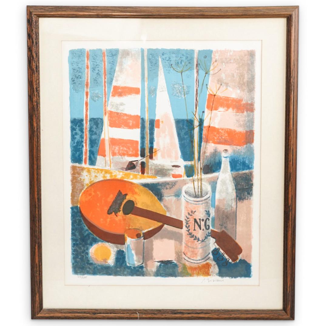 Pierre Bisiaux (French, b. 1924) Lithograph on Paper: DESCRIPTION: Pierre Bisiaux (French, b. 1924) Lithograph on paper featuring a still life with instrument and vessels a top a table. Pencil signed lower right: "Bisiaux" numbered lower left: "231/275" 