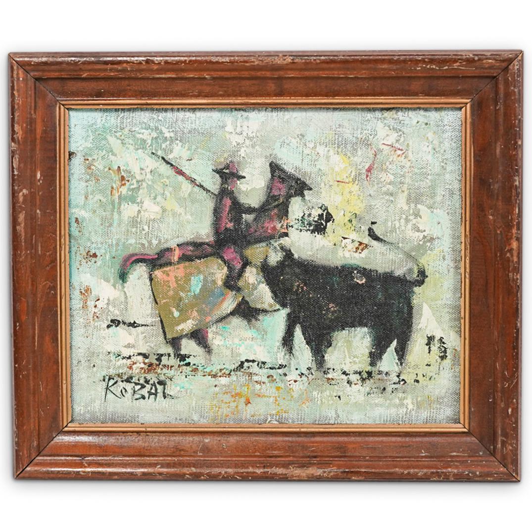 (Swedish School) Bull Fighting Oil Painting (1 of 5)