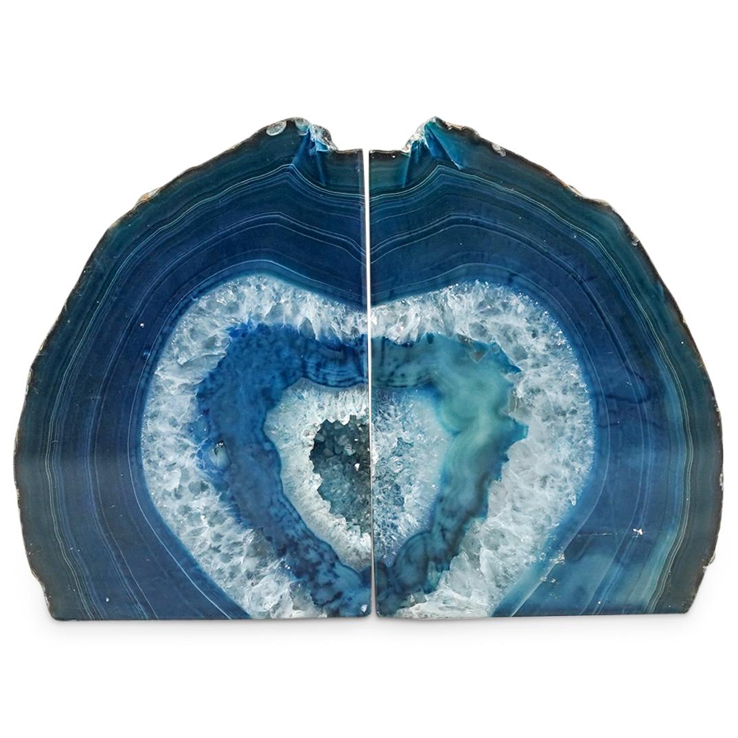 (2 Pc) Pair of Blue Agate Geode Bookends (1 of 7)