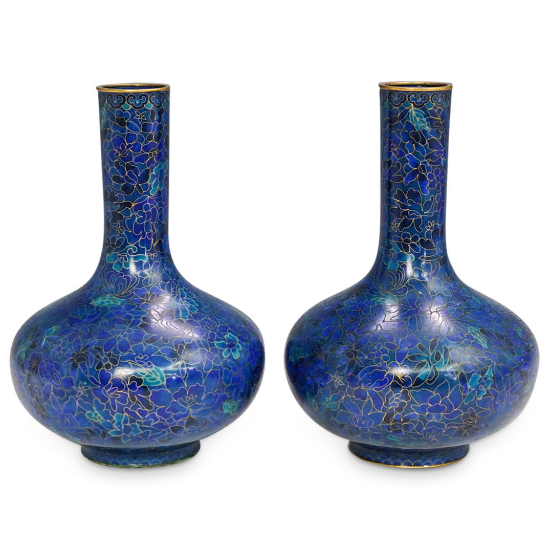 (2 Pc) Chinese Cloisonne Cobalt Blue Vases (1 of 7)