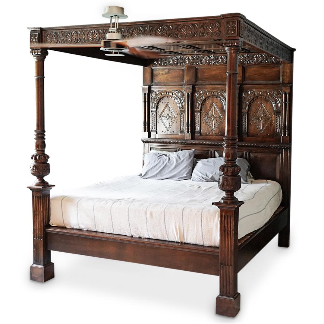 Antique Carved Mahogany Poster Canopy Bed (1 of 10)