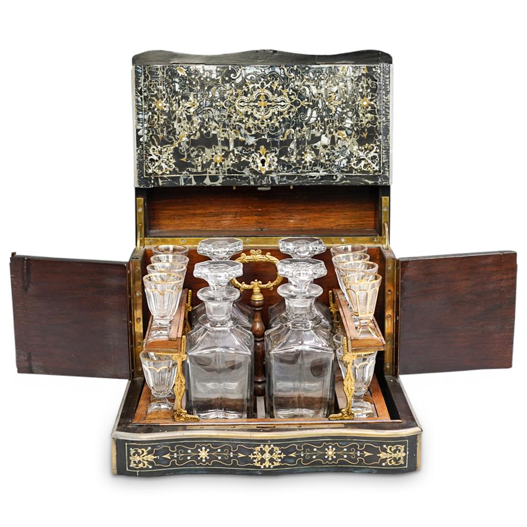 Antique French Wood Tantalus Crystal Set (1 of 9)