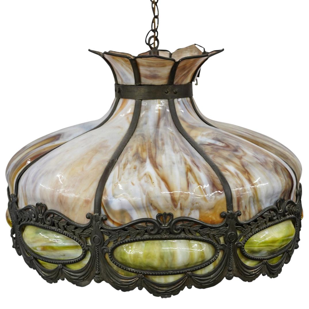 Antique Art Nouveau Slag Glass Ceiling Chandelier (1 of 6)