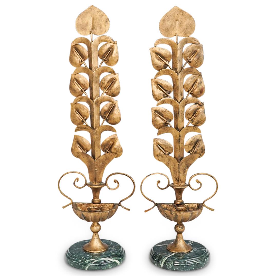(2 Pc) Pair Of Leaf Candle Holders (1 of 7)