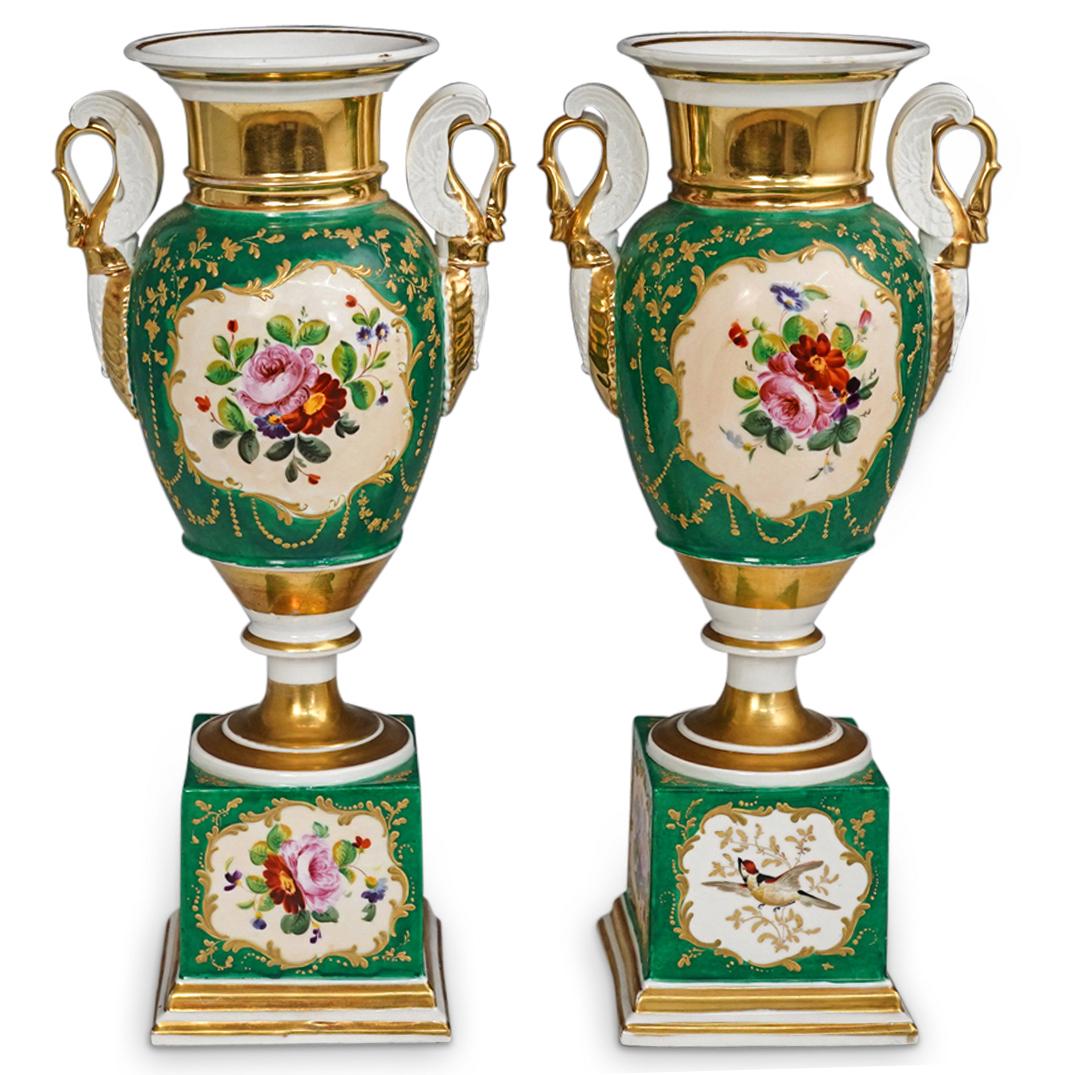 (2 Pc) Pair Of Old Paris Urn Vases (1 of 10)