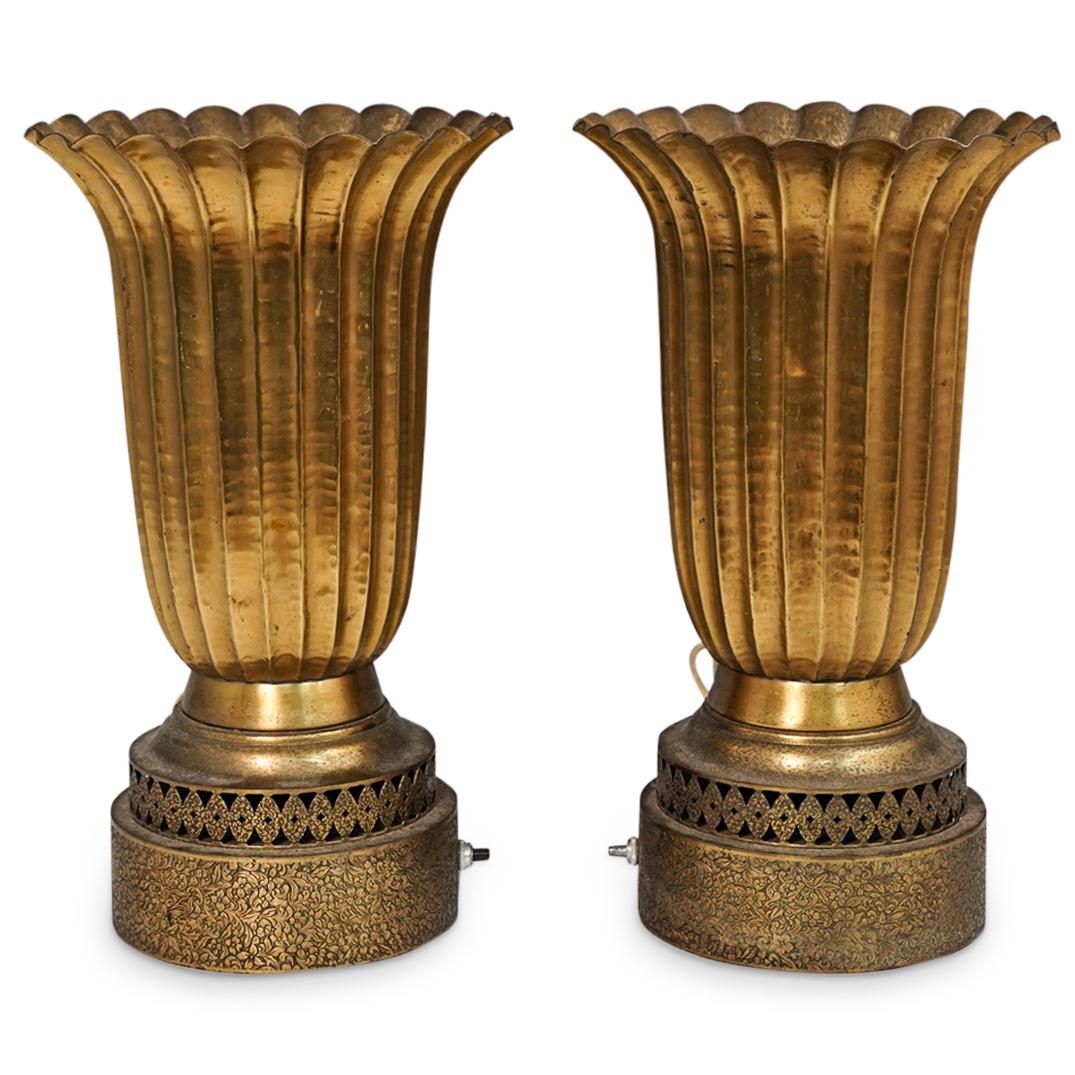 (2 Pc) Mid Century Brass Table Lamps (1 of 8)