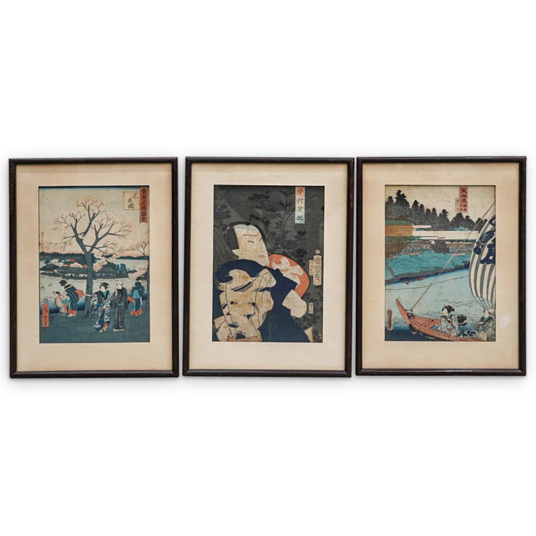 (3 Pc) Vintage Japanese Woodblock Prints (1 of 12)