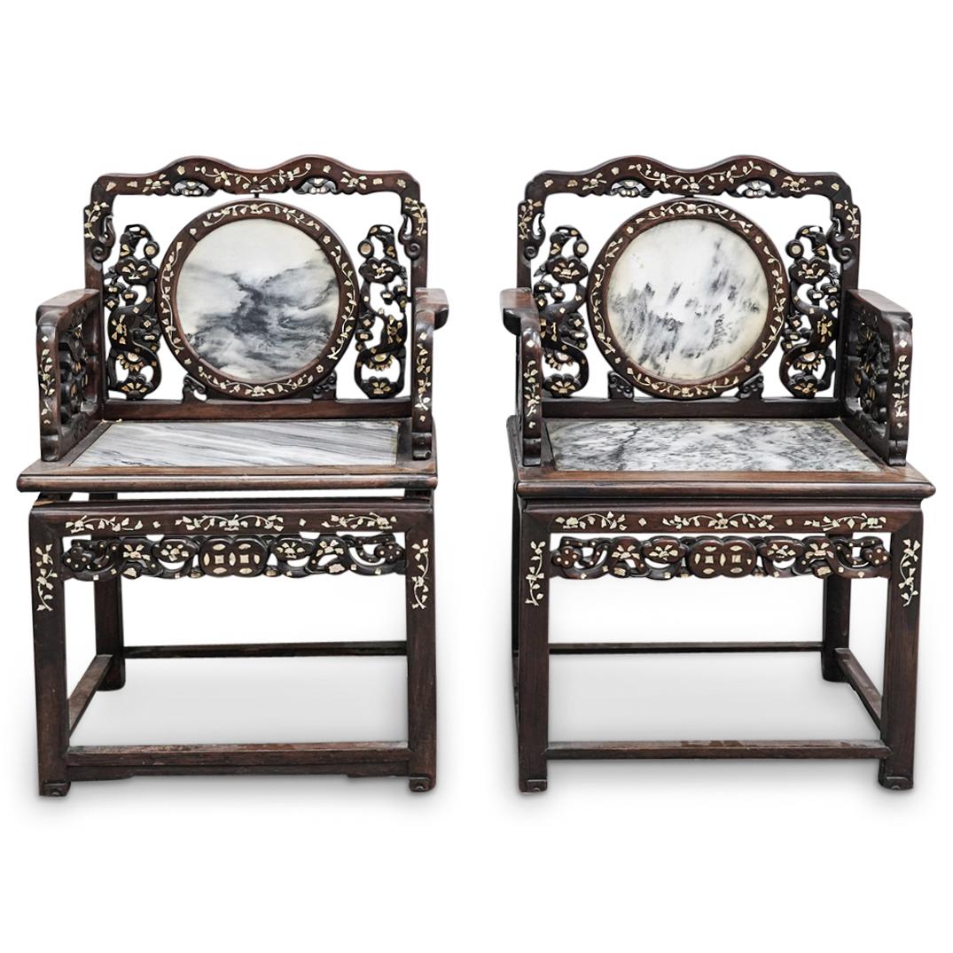 (2 Pc) Chinese Marble Splat & Seat Armchairs (1 of 13)