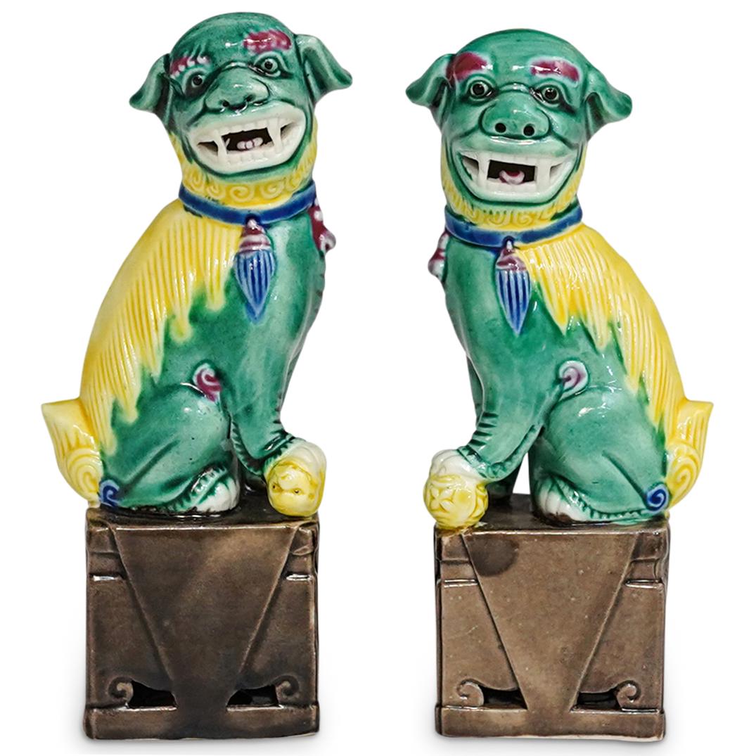 (2 Pc) Chinese Miniature Sancai Glazed Foo Dogs (1 of 6)