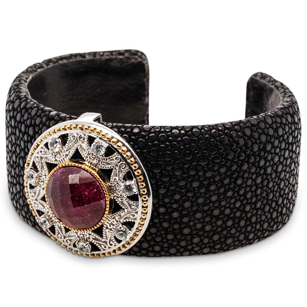 Sterling Semi Precious stone and Shagreen Cuff (1 of 4)