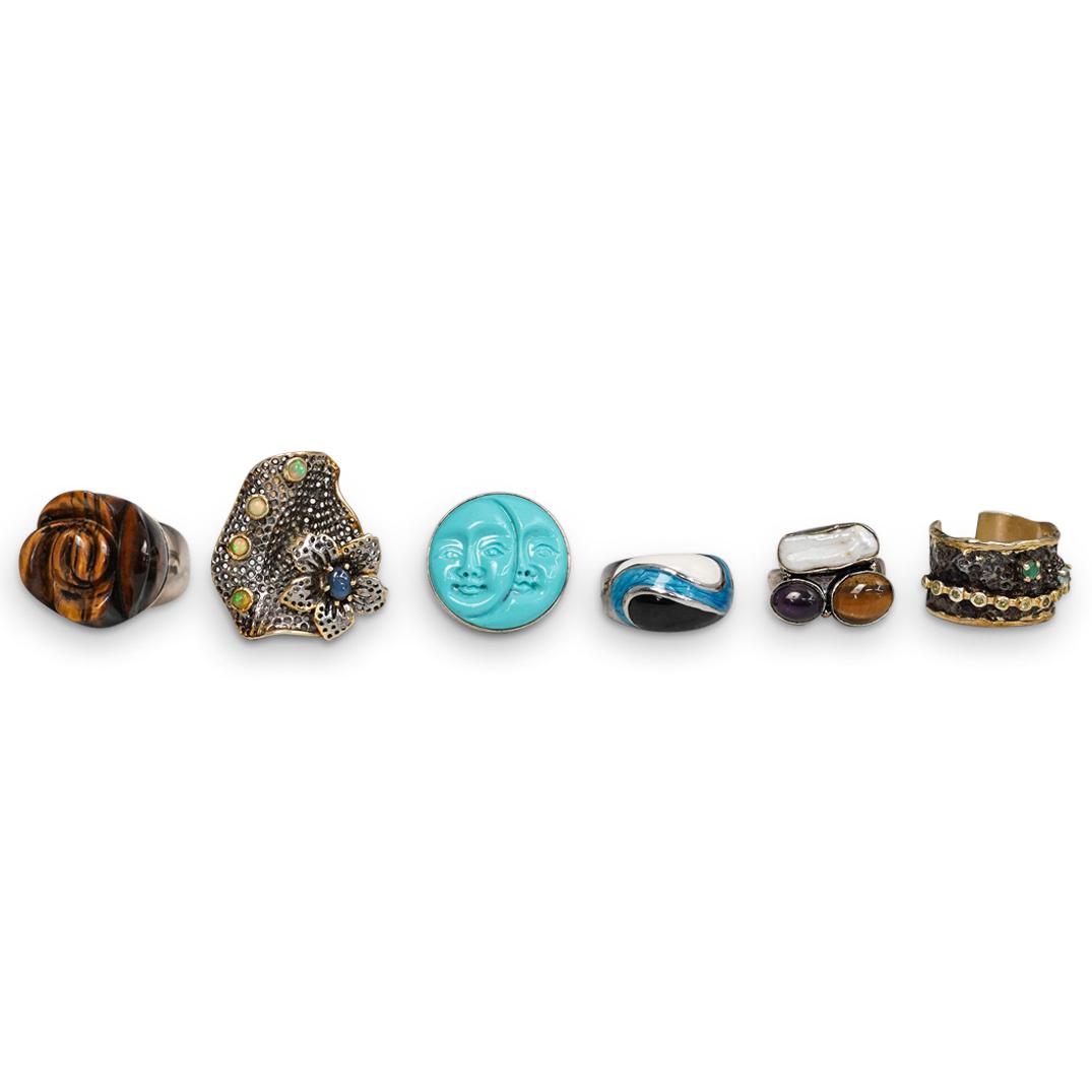 (6 Pc) Sterling Silver and Semi Precious Stone Rings (1 of 10)