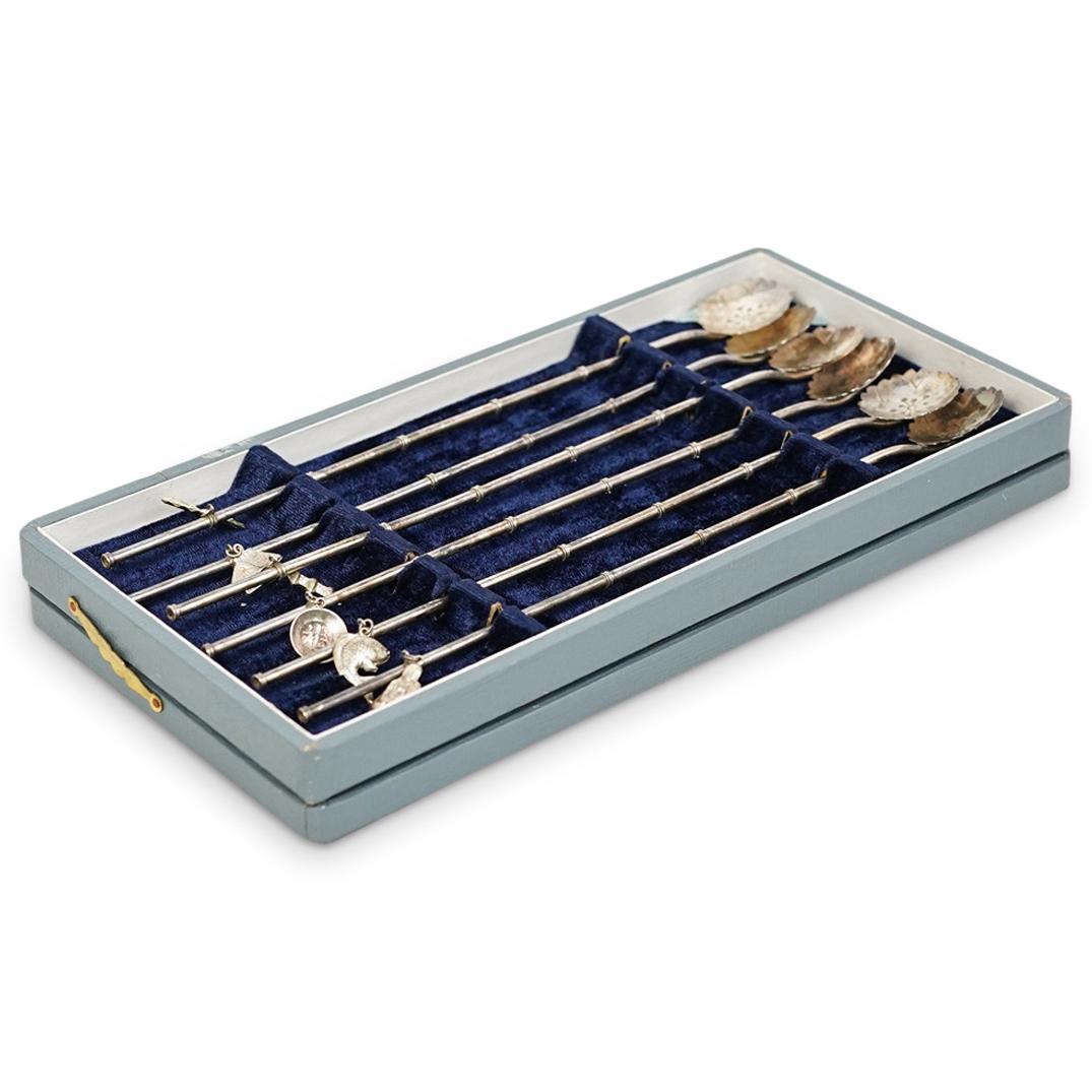 (6 Pc) Japanese Sterling Silver Iced Tea Spoons Set (1 of 12)