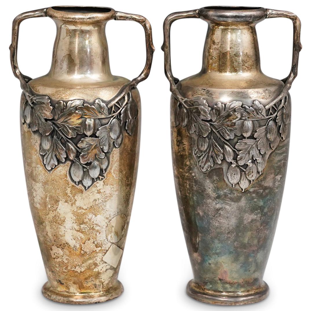 (2 Pc) Art Nouveau Silver Plated German Vases (1 of 8)