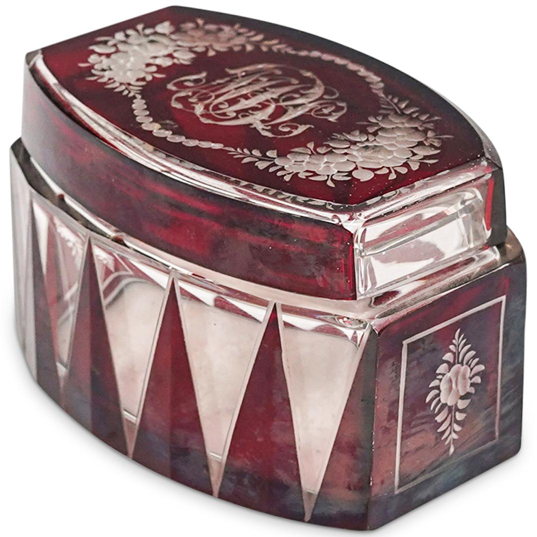 Bohemian Glass Ruby Red & Clear Lidded Box (1 of 5)