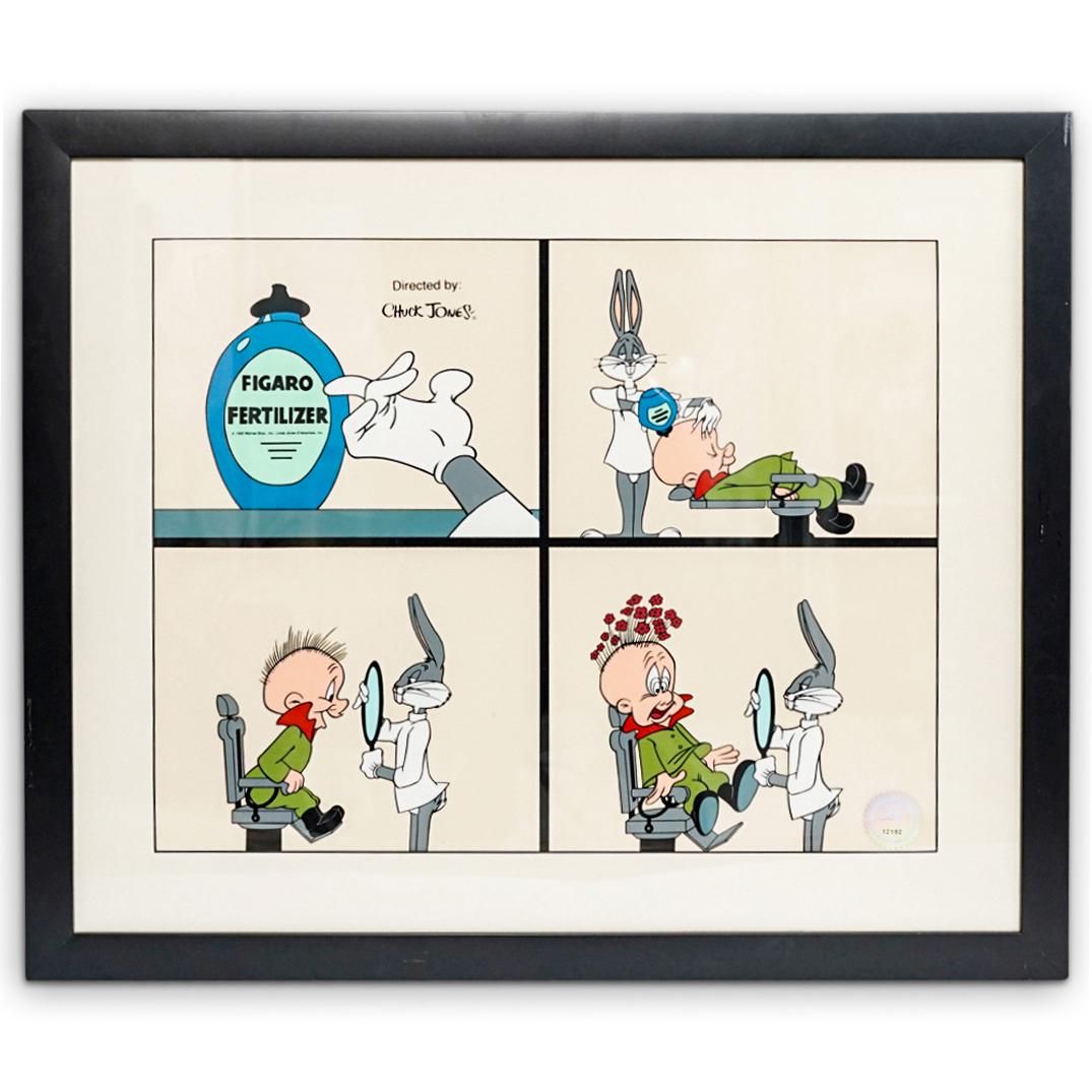 Warner Bross "Figaro Fertilizer" Sericel Art Original: DESCRIPTION: A Warner Bros "Figaro Fertilizer" sericel art original. Marked with stamp "Serigraph Cell Art Original Linda Jones Enterprises Inc. 12192". CIRCA: 1992. ORIGIN: USA. DIMENSIONS: Frame is