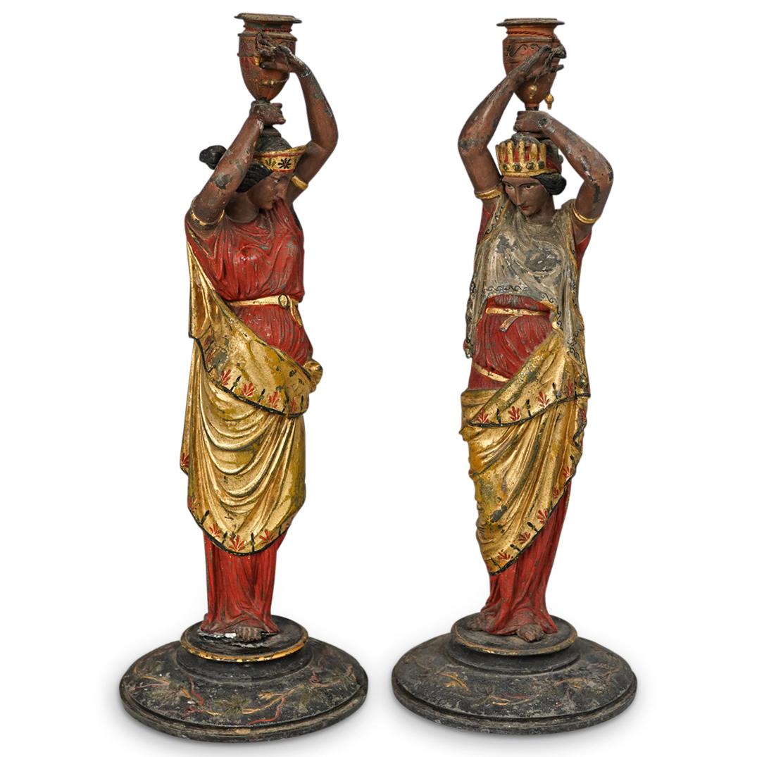 Pair of Mixed Metal Figural Greco Roman Candle Holders (1 of 9)