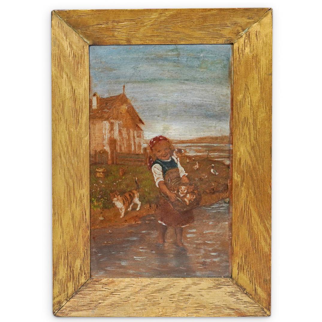 "Girl with Kittens" Small Painting (1 of 4)