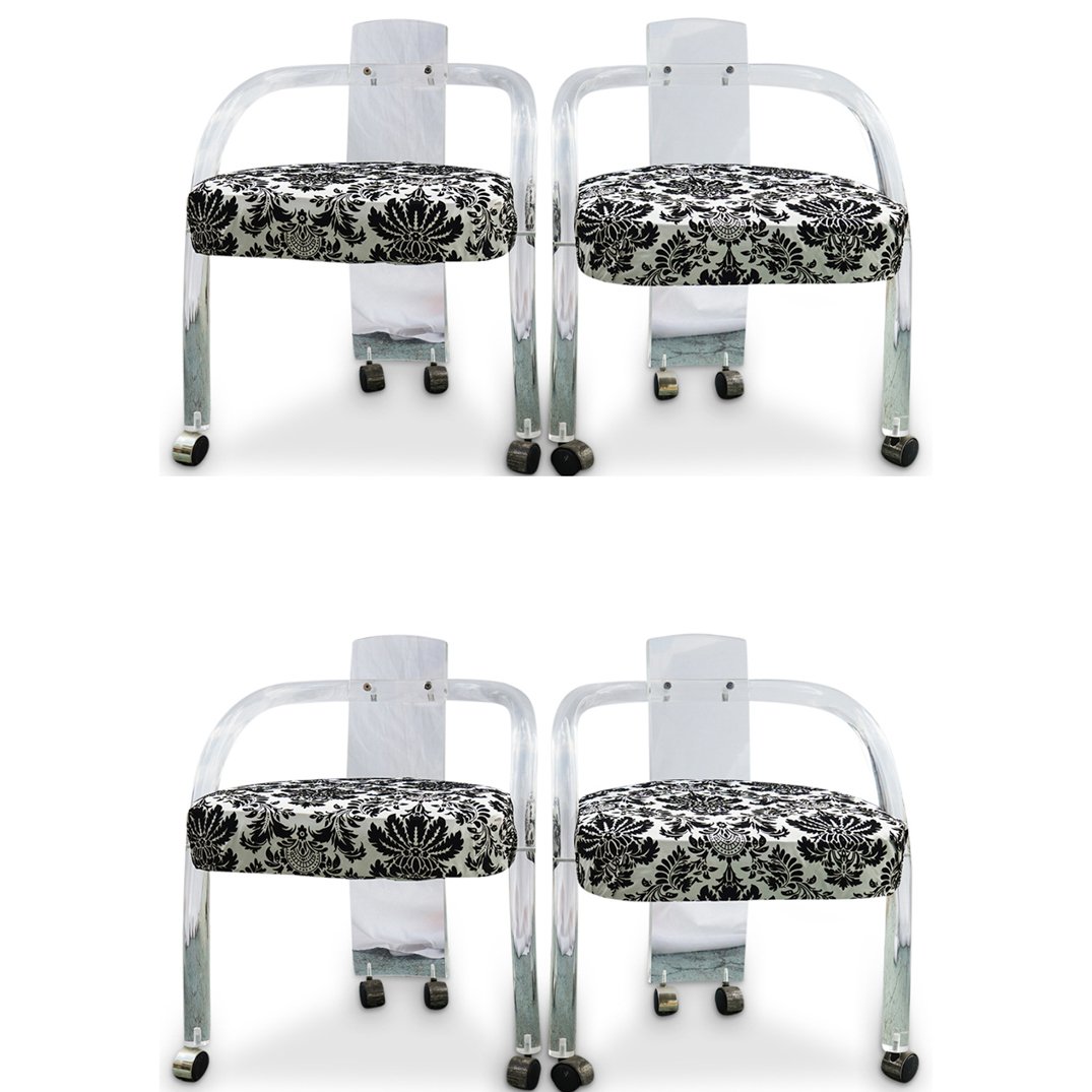 (4 Pcs) Mid Century Modern Lucite Rolling Chair Set (1 of 6)