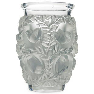 Lalique Crystal "Bagatelle" Vase: DESCRIPTION: Lalique crystal "Bagatelle" bird vase. Marked traditionally on the bottom "Lalique France". CIRCA: Late 20th ct ORIGIN: France DIMENSIONS: H:7" and 5" in diameter CONDITION: Great