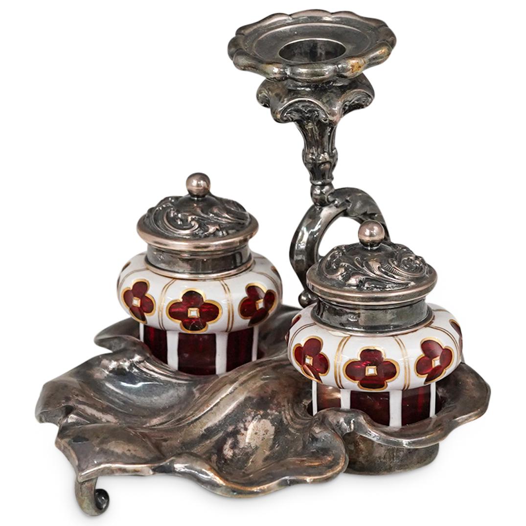 Bohemian Glass and Sterling Silver Inkwell (1 of 9)