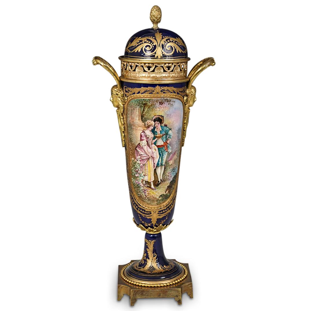 Sevres Style Porcelain Cobalt Blue Lidded Urn (1 of 10)
