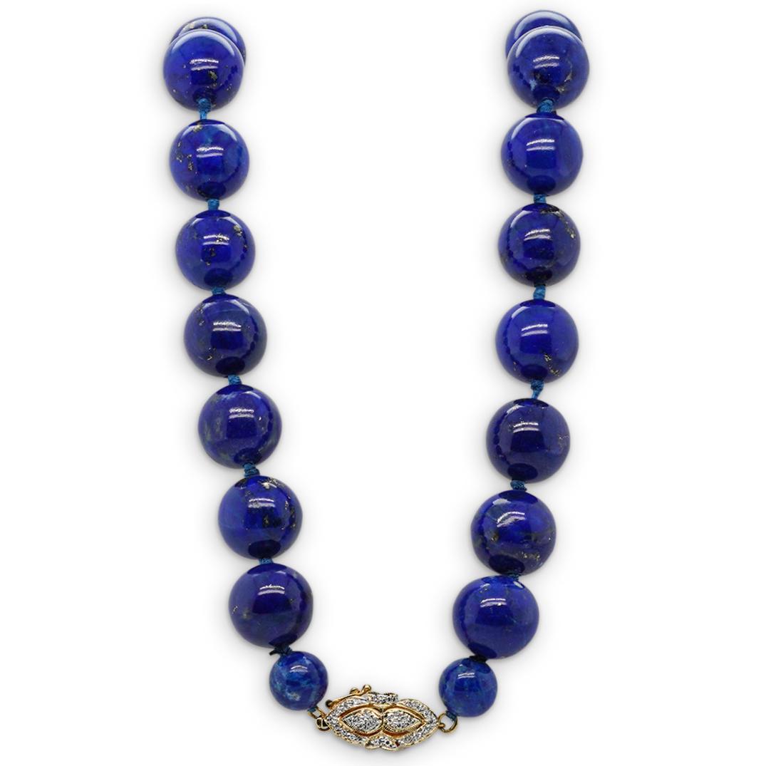 14k Gold Beaded Lapis and Diamond Necklace (1 of 4)