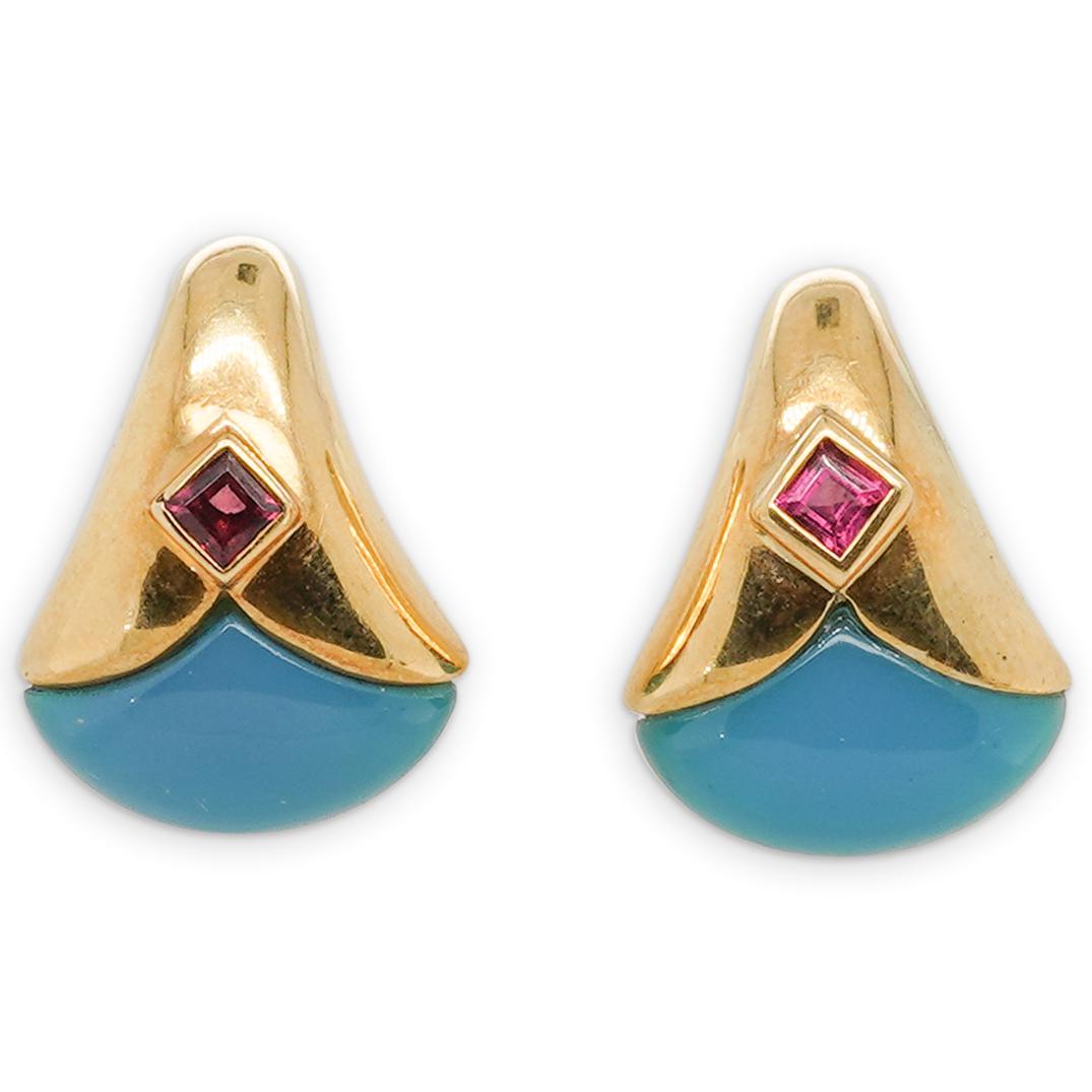 Torres 18k Gold Turquoise & Ruby Earrings (1 of 3)