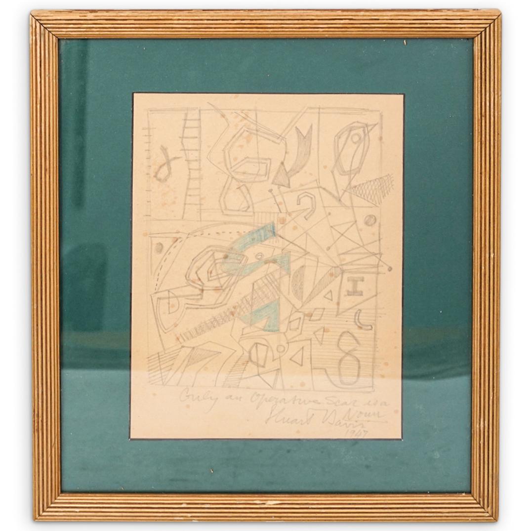 Stuart Davis (American, 1892-1964) Graphite on Paper: DESCRIPTION: Stuart Davis (American, 1892-1964) Graphite on paper drawing featuring a geometric image. Signed lower right: "Stuart Davis" and dated "1947". With an illegible note. CIRCA: 20th Century.