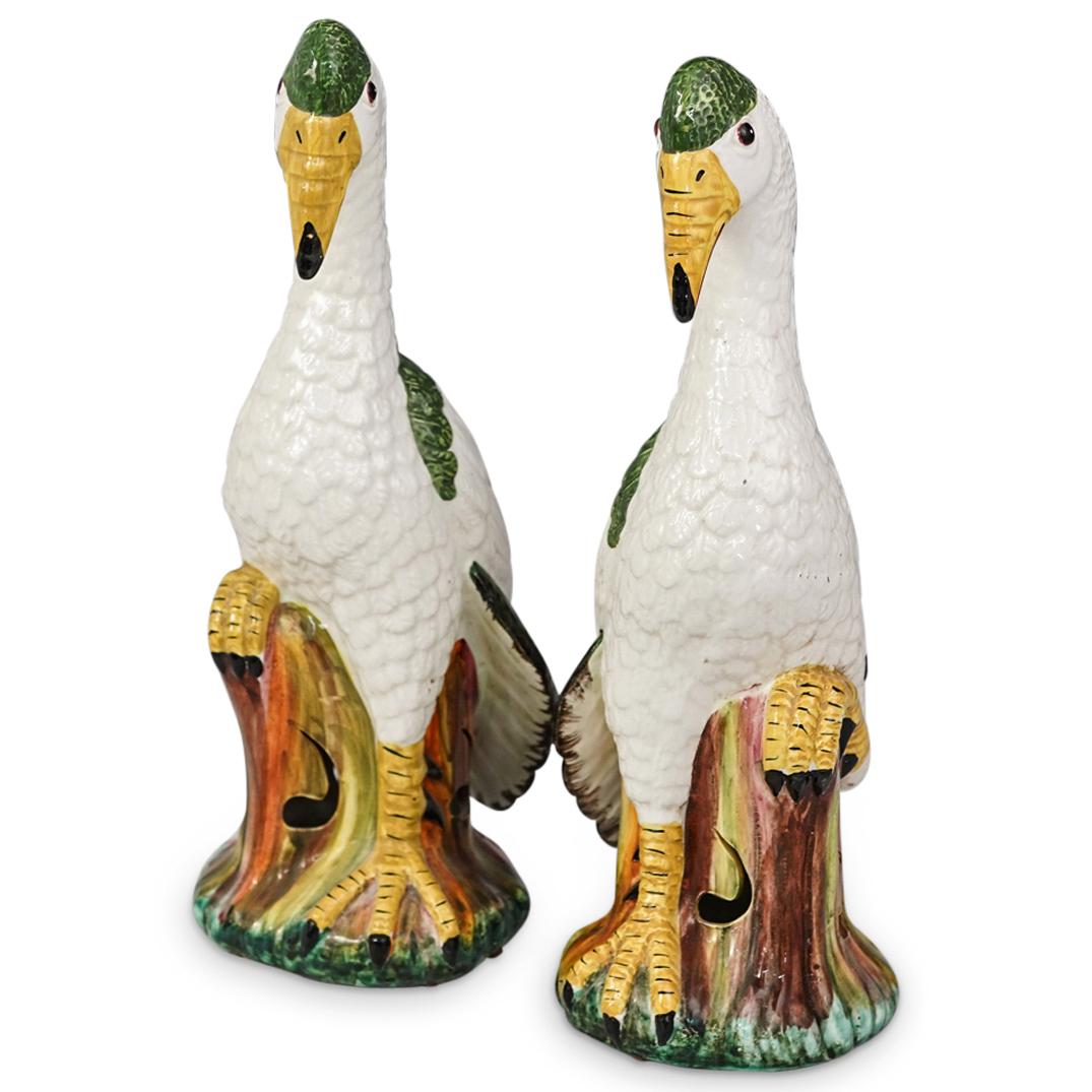 (2 Pc) Meiselman Signed Crane Birds Majolica Figurines (1 of 7)