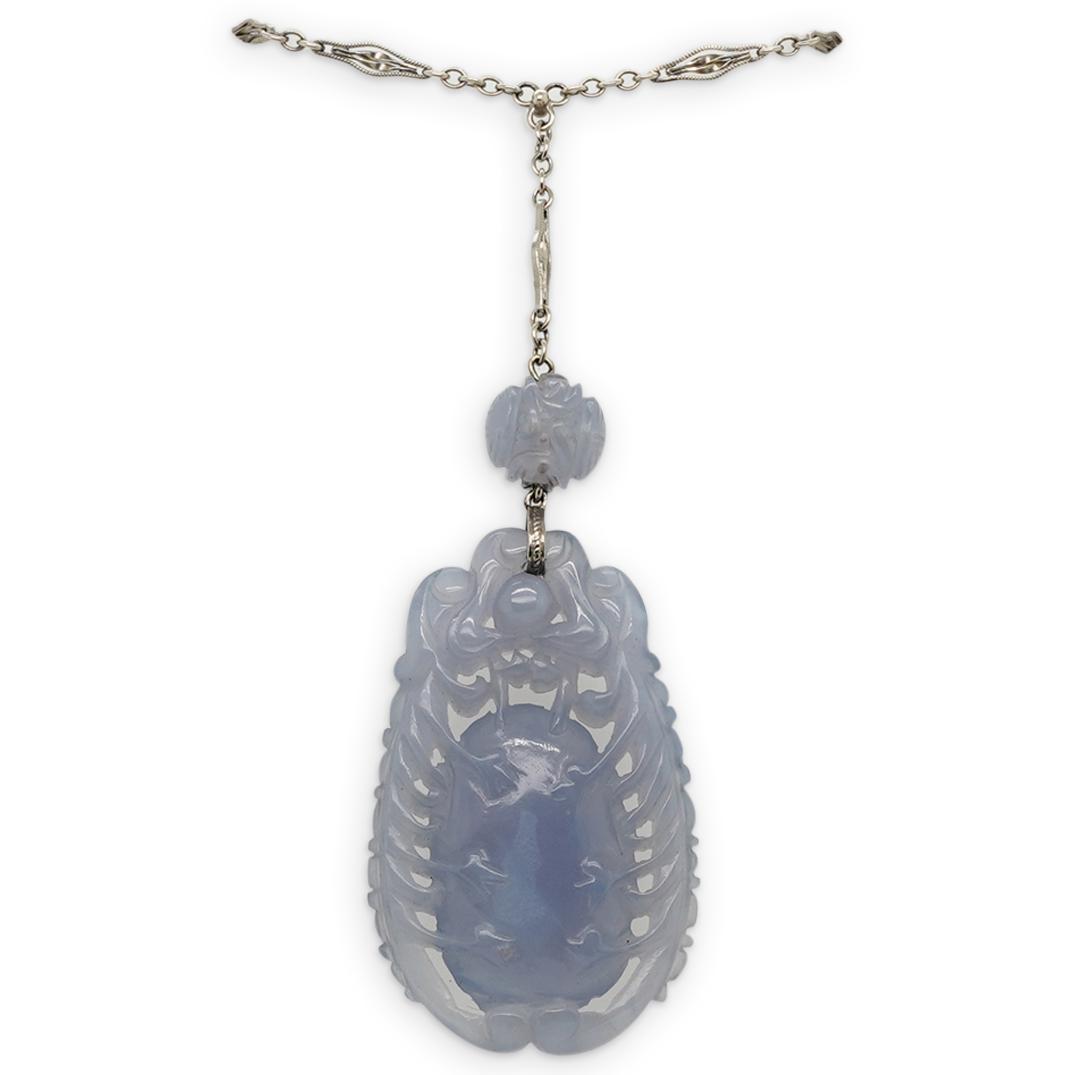 Chinese Art Deco White Gold Agate Pendant & Bead (1 of 6)