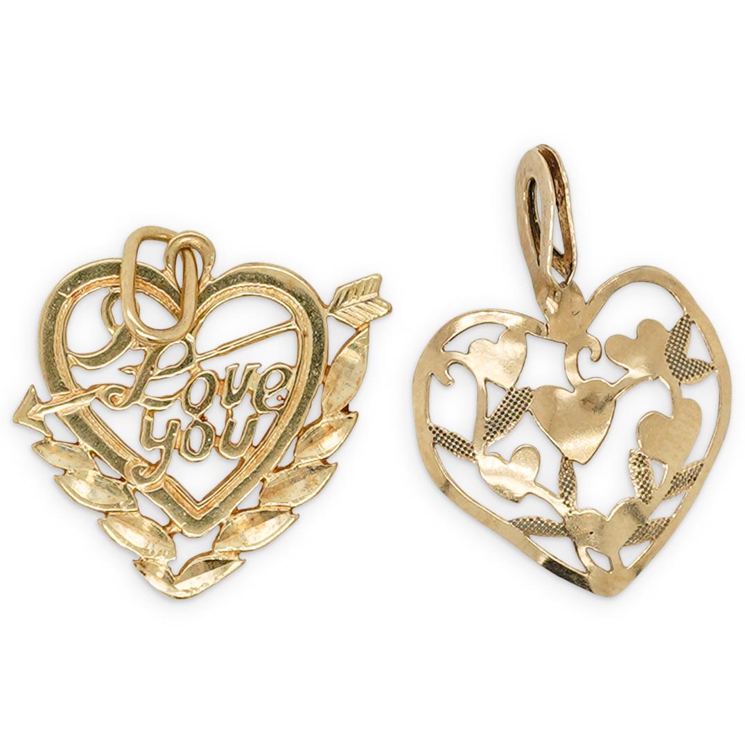 (2 Pc) 14k Gold Heart Charm Pendants (1 of 2)