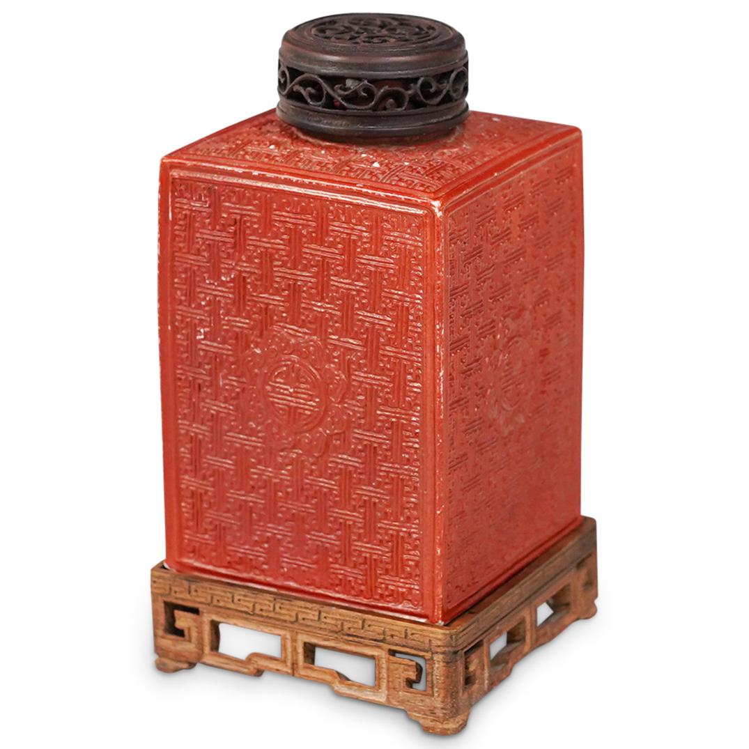 Chinese Red Ceramic Tea Caddy (1 of 6)