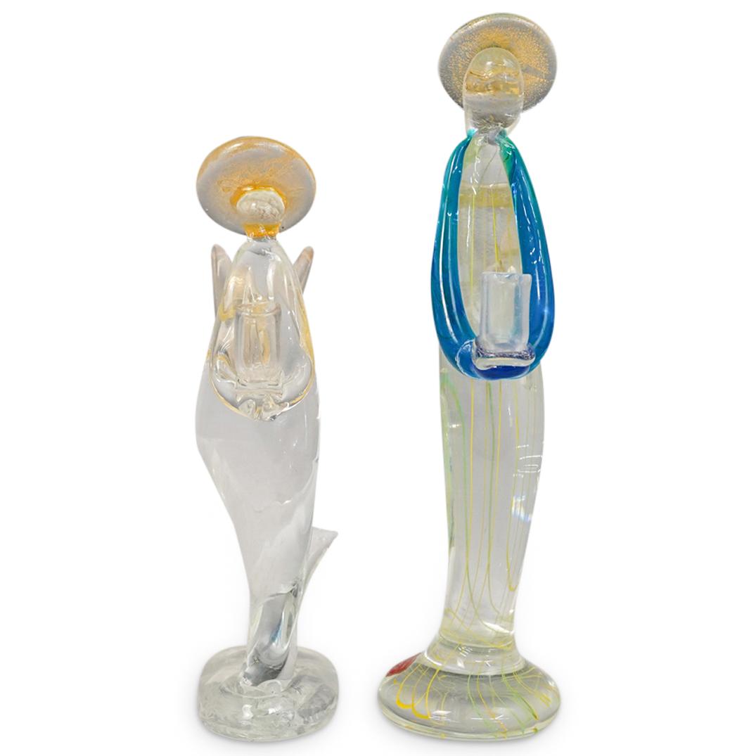 (2 Pc) Murano Art Glass Winged Angel Candle Holders (1 of 8)