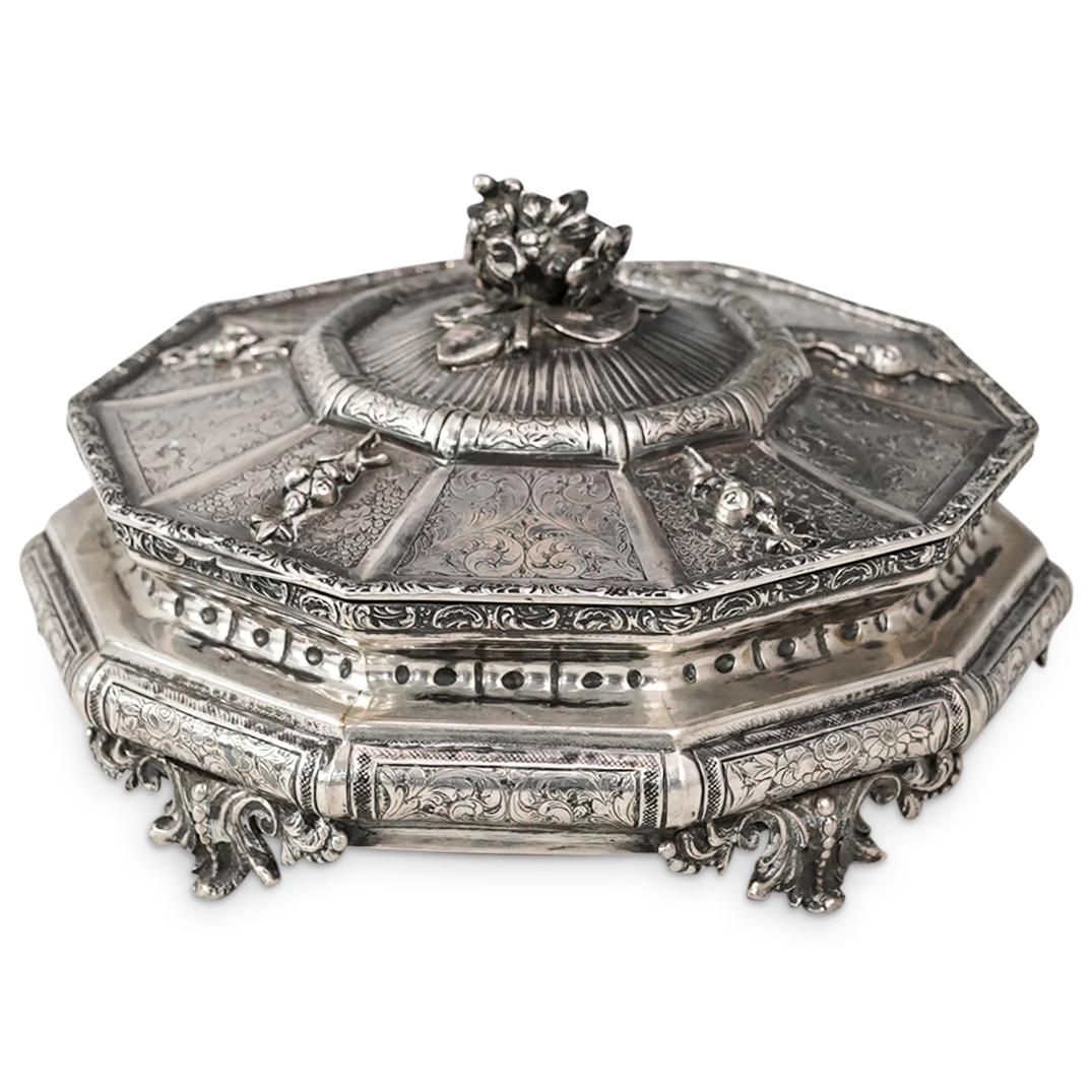 Italian 800 Silver Hinged Octagonal Lidded Box (1 of 8)
