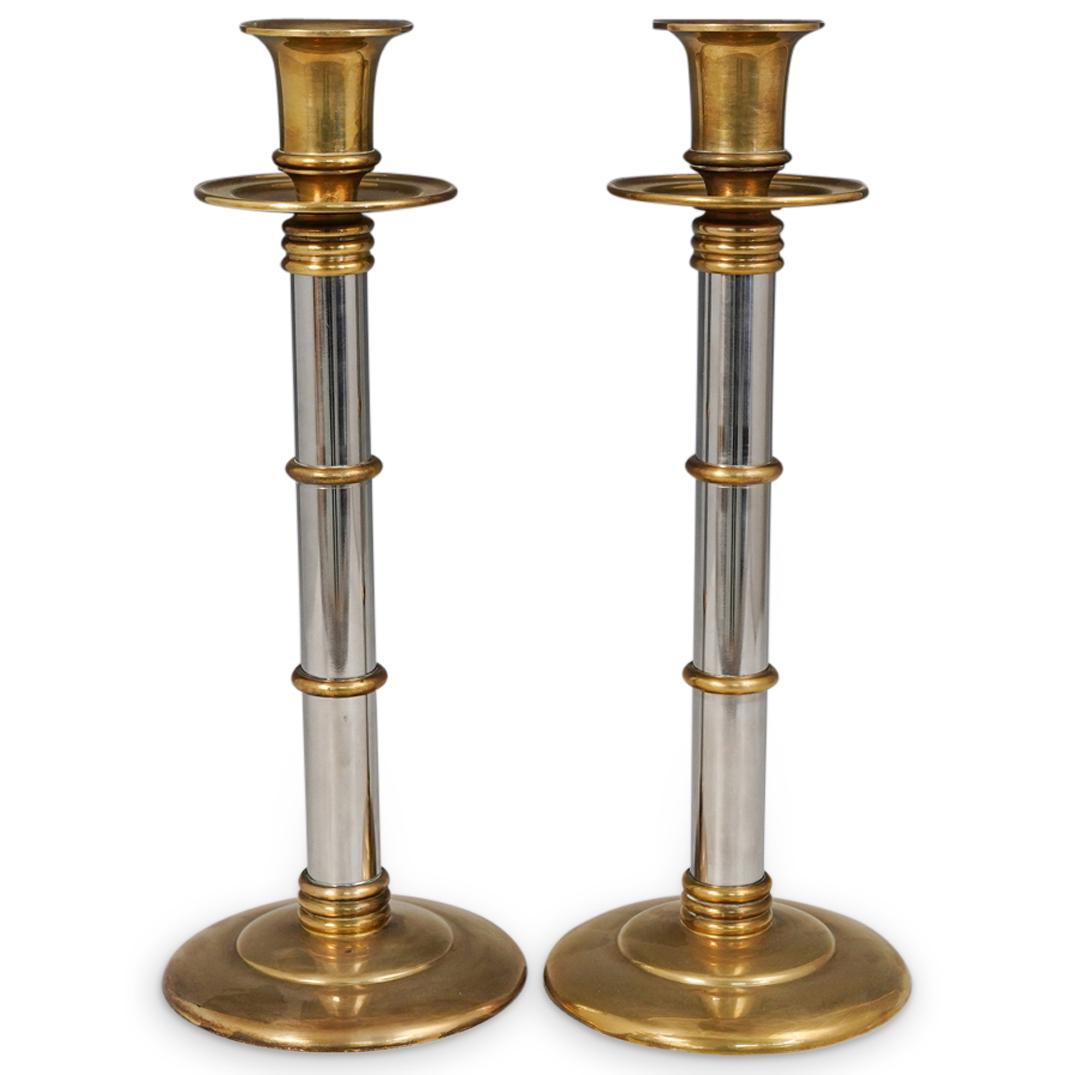 (2 Pc) Maitland Smith Brass & Chrome Candlesticks (1 of 7)